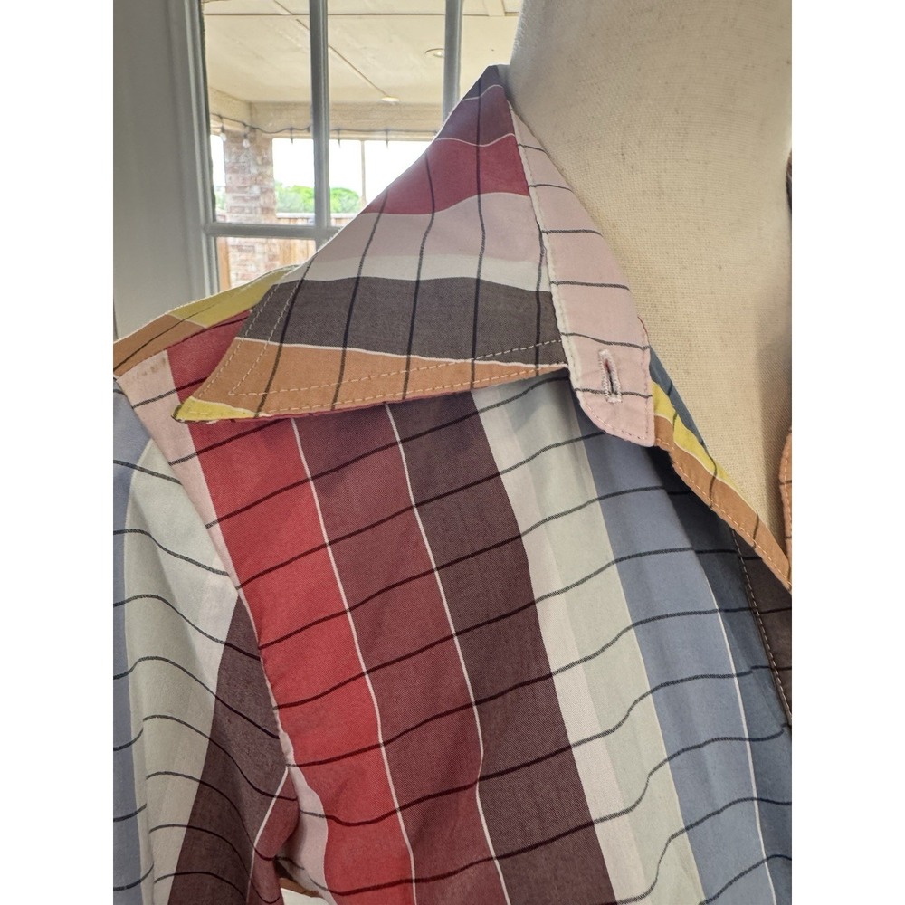 Finley Rainbow Top Plaid Ruched Button Down Multicolor Retro 70s Stretch Small - Picture 4 of 9